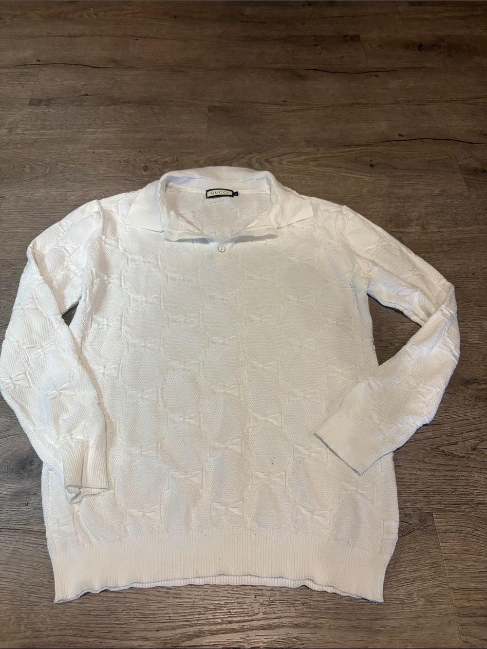 Gucci White V-Neck Knit Sweater Polo